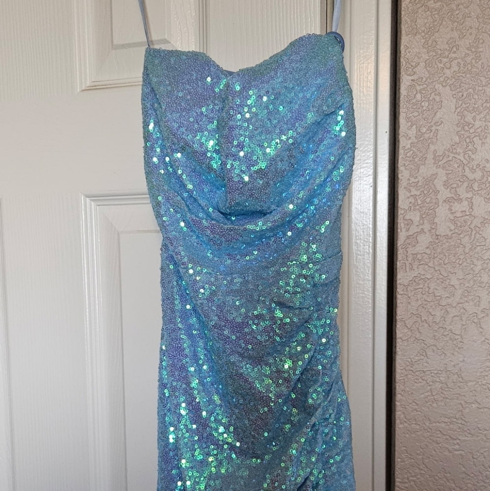 Light Blue Sequin Hoco Dress
